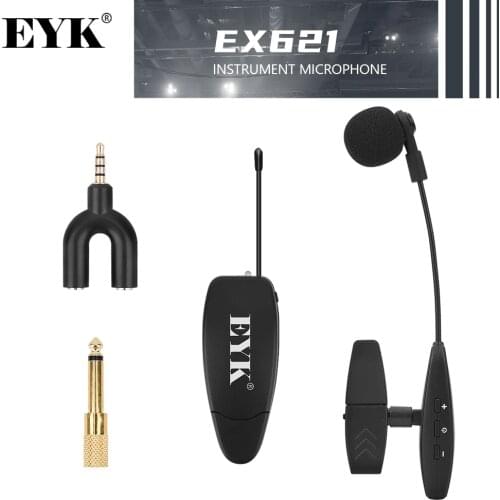 EYK UHF Wireless Instrument Microphone Condenser Clip Mic Gooseneck Voice Recording Live Show for Saxophone Trumpet Horns Tuba