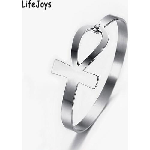 Ankh Cross Bracelet Stainless Steel Egyptian Cuff Bangle Key Of Life Egypt Symbol Bracelet Women Minimalist Jewelry Gold Color