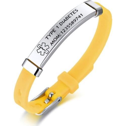 New Personalize Kids Jewelry Custom Engraving Medical Alert ID Bracelets for Boy Girls Child Silicone Adjustable ICE SOS Bangles