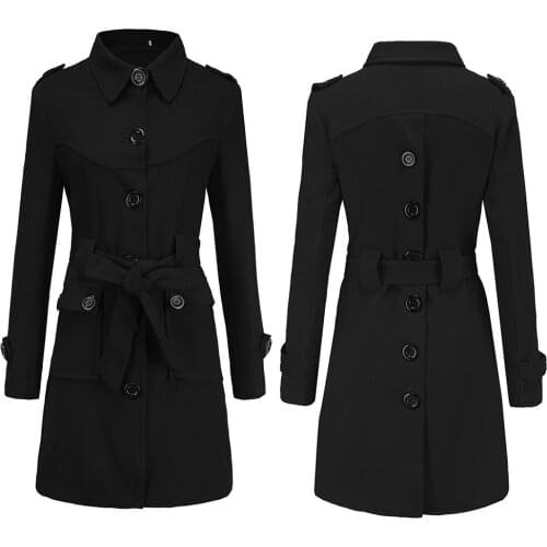 Black Womens Coats Thick Slim Long Woolen Blend Coat Girl Casual Overcoat Female Windbreaker Ladies Winter Outerwear Multicolor