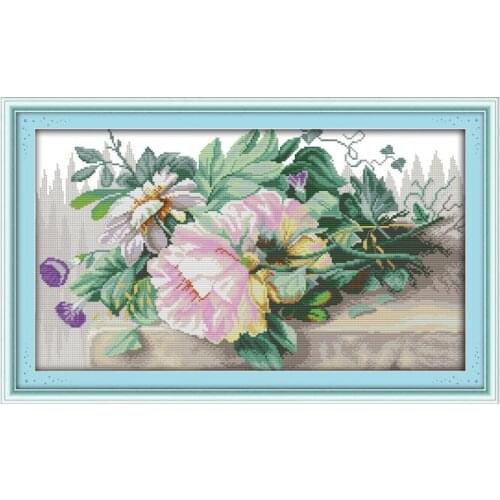 Flowers 4 cross stitch kit aida 14ct 11ct count printed canvas stitches embroidery DIY handmade needlework