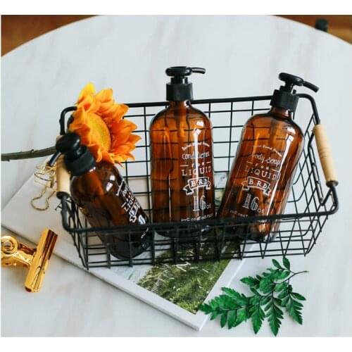 Nodic Style Brown Color Dispenser Hand-press Soap Bottle Bath Shower Liquid Bottle Shampoo & Conditioner Glass Dispenser Bottle