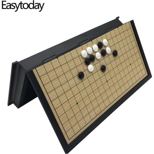 Easytoday High Quality Go Game Set Folding Chessboard Magnetic Go Game Pieces Black and White Chess Pieces Weiqi Games Gift