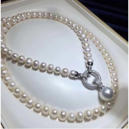 Elegant 9-12 mm white round pearl necklace pendant 36inch
