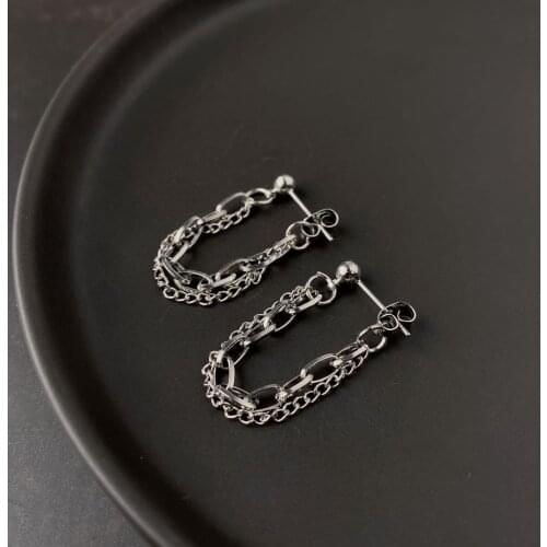 Euro-American Style Simple Stitching Chain Tassel Earrings Fashion Temperamental Design Sense Geometry Earrings