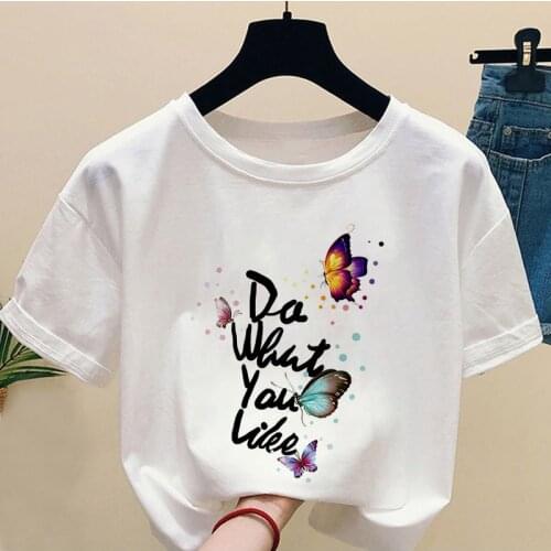 Harajuku Women T-shirts New 2020 Summer Fun Letter butterfly Print Loose T-shirt Girls Student Streetwear Casual Lady Tops Tees