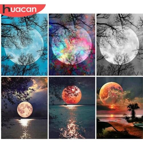HUACAN 5d Diamond Painting New Arrivals Moon Home Decoration Mosaic Landscape Embroidery Night Scenery Handmade Gift