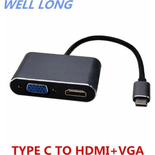 1pcs/lot Type-c to hdmi+vga 4K same screen, one to two HD video transfer cable