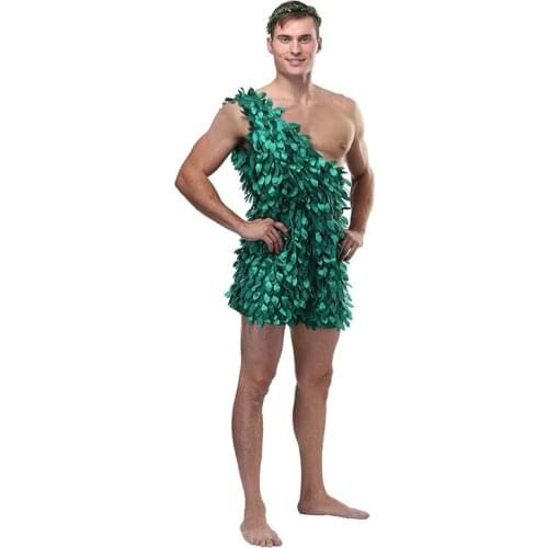 Man Halloween Cosplay Fairy Tale Bible Story Adam and Eve Cosplay Dress Forest The Jungle Warriors Green Costume