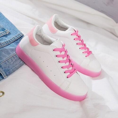 LaSiTing Women Sneakers Vulcanized Shoes Lace Up Round Toe Casual Women Shoes Fashion Breathable White Flat Shoes