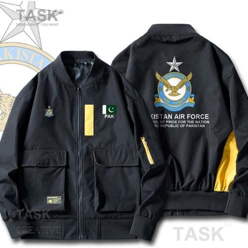 Military Army Jackets Air Force Pakistan PAK Pakistani Islam Mens Bomber Zipper Jacket Casual Slim Fit Pilot Coat Streetwear