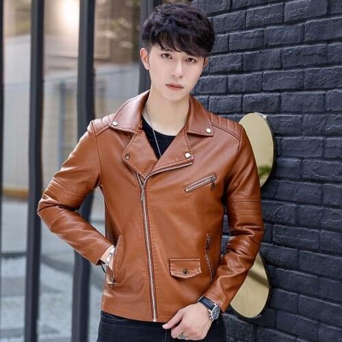 New PU leather male personality zipper leather jacket,fashion youth cycling jacket large size Short leather jacket with side zip