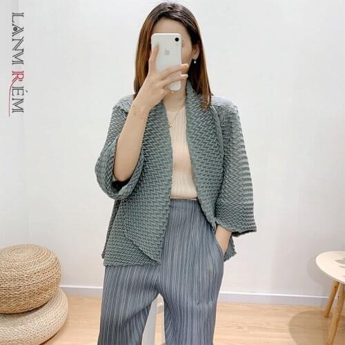 LANMREM Pleated Tops 2021 autumn winter Womens Coat Handmade Elastic Coat Big Lapel Jackets Famale Fashion Streetwear YK037