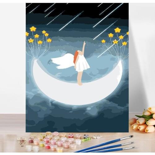 Diy Paint By Number Kit For Adults Kids Moon Star Anima Painting Color Decorate The Living Room Dining Room 40x50cm Plank Frame