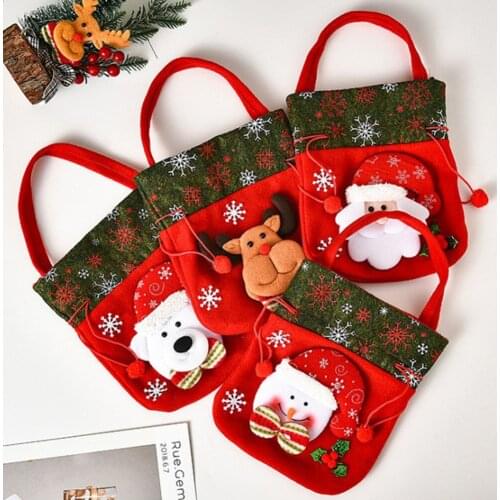 Merry Christmas Gift Bags Snack Bags Christmas Candy Box With 24cm Strap New Year 2021 Kids Favors Bag Noel Decor