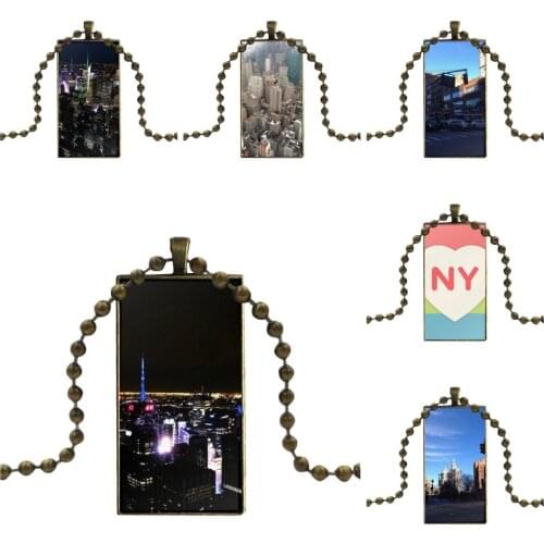 Product New York For Women Wedding Necklace With Bronze Plated Glass Cabochon Choker Long Pendant Rectangle Necklace
