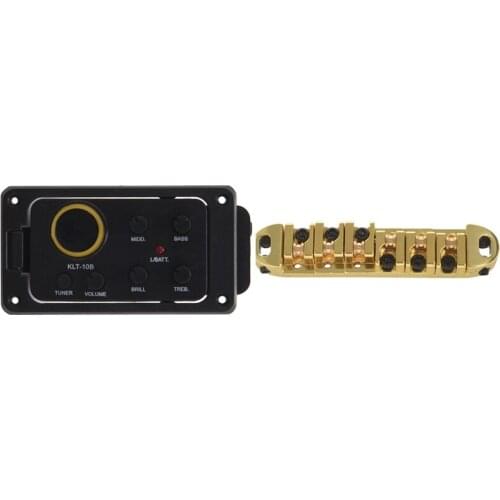 Roller Adjustable Saddle Tune-O-Matic and Brass Rollers Bridge with KLT-10B 4 Band EQ Equalizer Preamp Guitar Pickup