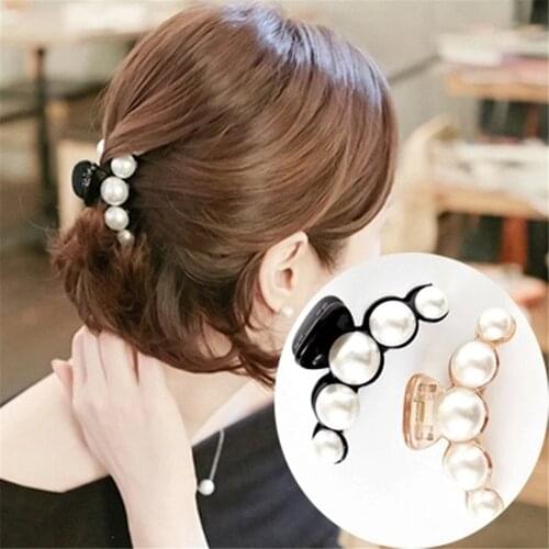 Luxury Pearls Hair Pins Hair Ornaments Trendy Hair Clip Shiny Rhinestone Crab Hair Claws For Women Girl Christmas Hairband