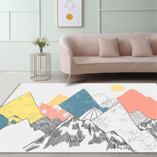 Hand Painted Montain Peak Girl Room Carpet Washable Flaneel Floor Mat For Bedroom Bedside Mat Coffee Table Rug Living Room Cute