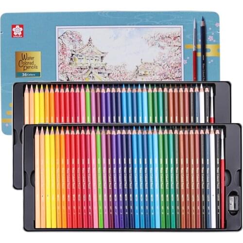 Sakura Watercolor Pencils Oil Colored Pencils 72 Colors Professional Drawing Pencils Rainbow Colors Tin Box Set for Artist