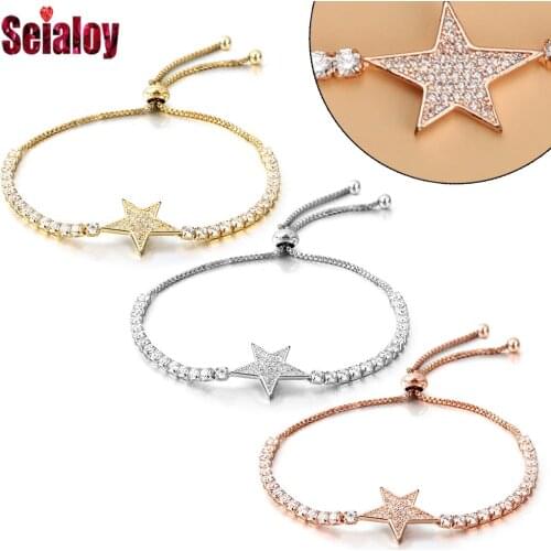 Seialoy 2021 Korean High-end Luxury Zircon Star Adjustable Bracelets For Women CZ Pulseira Feminia Female Friends Party Bracelet