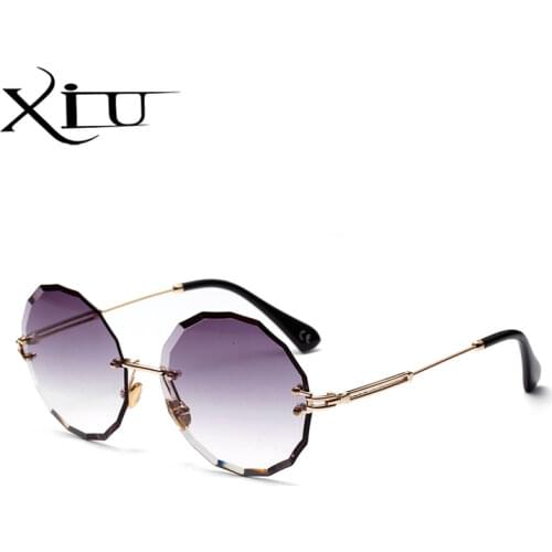 XIU vintage round sunglasses women men fashion rimless sun glasses retro pink sun glasses women uv400 shades oculos de sol