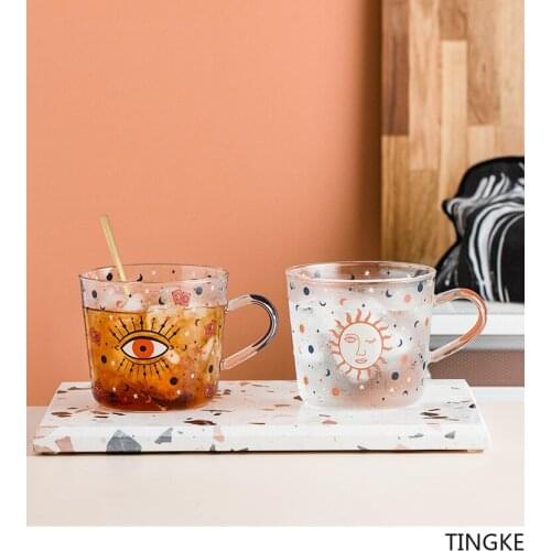 400- 500ml creative scale glass sun eye pattern beverage breakfast milk coffee cup home couple water cup Nordic office home gift