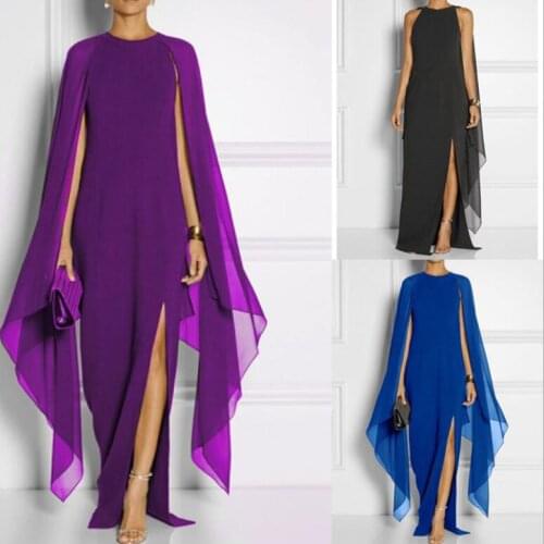 Stylish Women Elegant Cape Dress Fashion Evening Party Dress Ladies Boho Beach Dress Casual Long Maxi Chiffon Pacthwork Dresses