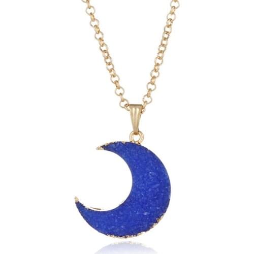 Light Yellow Gold Color Irregular Shape Crescent Moon Many Colors Resin Pendant Link Chain Necklace Charm Jewelry