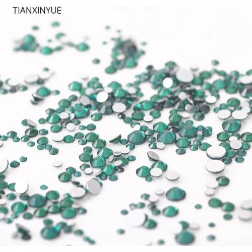 TIANXINYUE ss3-16 Mix Sizes 1330pcs Emerald Crystal nail Rhinestones Non Hotfix FlatBack glue on Fabric rhinestone