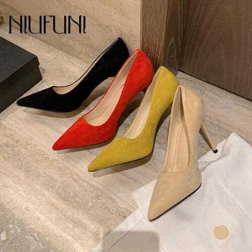 NIUFUNI Summer Fashion Womens Shoes 2021 Pointed Pumps Stiletto High Heels Suede Slip-On Shoes Work Shoes Commute Simple Female