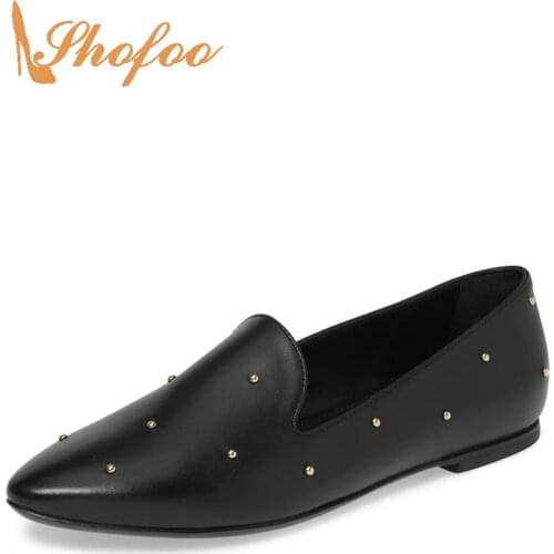 Black White Rivets Pointed Toe Woman Loafers Flat Large Size 11 12 For Ladies Summer Footwear Shoes Fashion Holidays Dress 2021