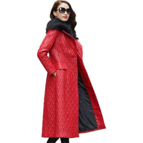 Genuine Leather Jacket Womens Winter Jacket Real Wool Fur Collar Luxury Sheepskin Coat Korean Long Coats TOTGG1021-9 MY1887