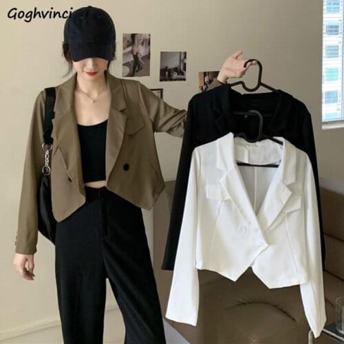 Women Blazers Short Solid Single Breasted Loose Notched Casual Outwear Female Korean Style Fashion Simple Elegant Hot Sale Chic