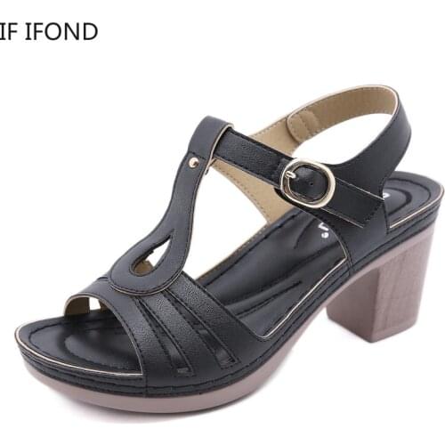 IF IFOND Womens New High Heels Sandals Summer 2021 Ladies Buckle Soft Comfortable Sandals Women Open Toe Shoes
