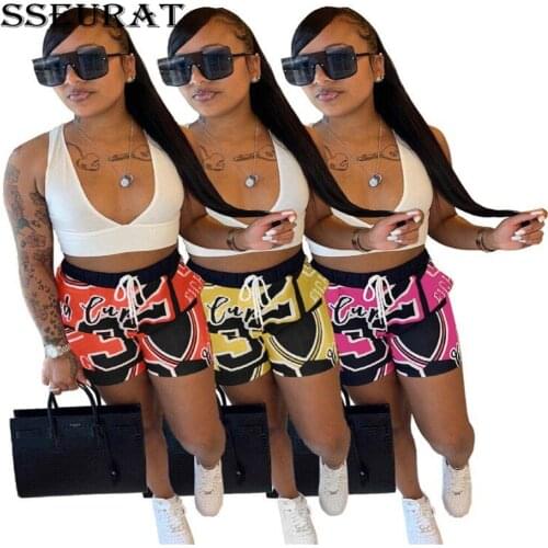 SSEURAT Womens Summer Casual Fashion Shorts Printed Pocket Single Track Shorts Streetwear