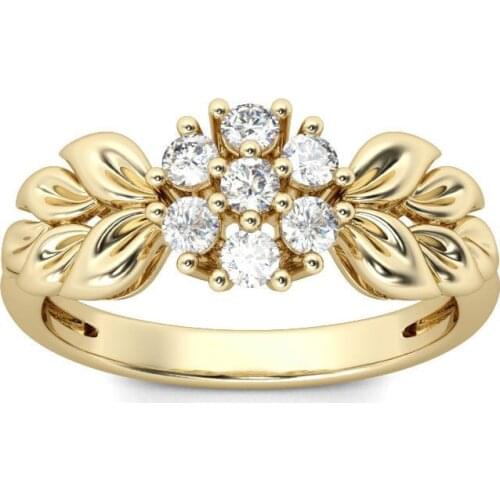 2018 Perfect Leaf flowers Design Gold Color Rings Cubic Zirconia Crystal Ring For Women Jewelry Holiday Gifts drop shipping