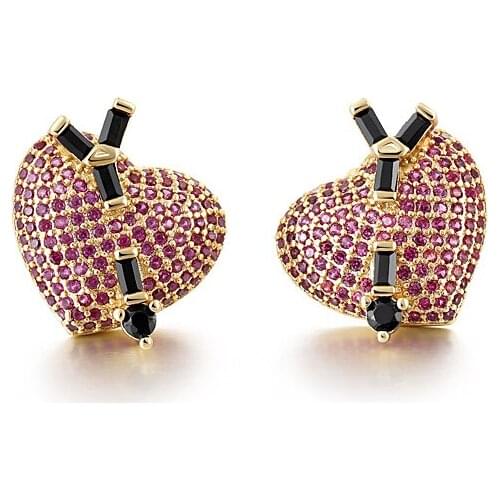 ZOSHI Full Rhinestone Love Heart Earrings for Women Fashion Wedding Jewelry Luxury Gold Stud Earrings