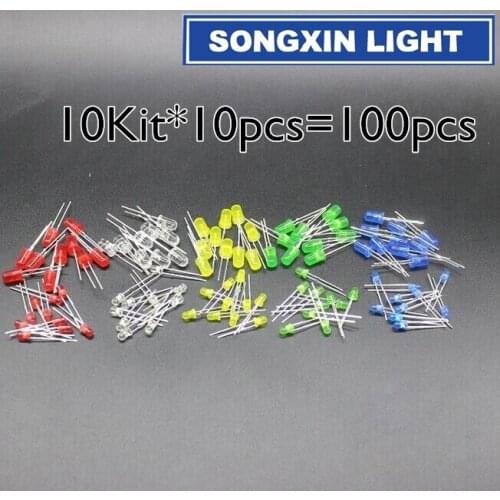 1000pcs/lot 5 Colors F3 F5 3mm 5MM Red Green Yellow Blue White Diffused Round DIP Light-Emitting Diode LED Lamp Light