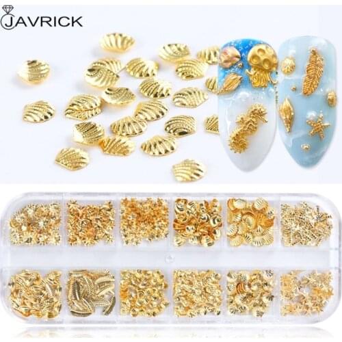 12 Grids/Box Mixed Glitter Metal Nail Art Decoration Starfish Shell Sun Coconut Tree Epoxy Resin Filling Material DIY