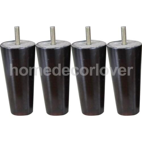 4Pcs 5inch Height Cone Shape Eucalyptus Solid Wood Furniture Sofa Legs Black