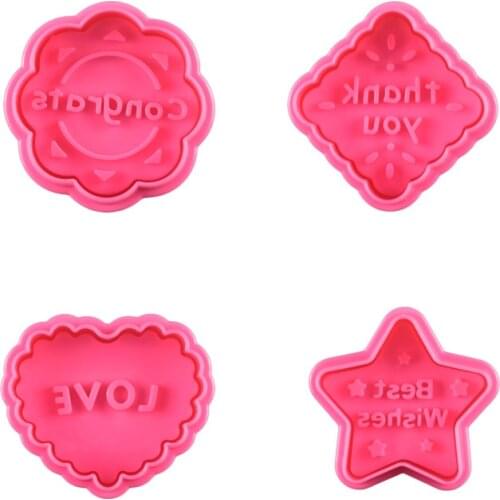 4pcs/set Greetings Grade Plastic Cookie Mold heart Biscuit Cutter Baking Tools Plunger Stamp Die Fondant Cake Tool Cookie cutter