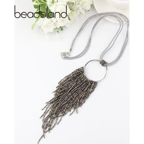 Beadsland Handmade Knit Necklace Rope Chain Fashion Vintage Glass Beads Tassel Woman Girl Party Festival Gift 38087