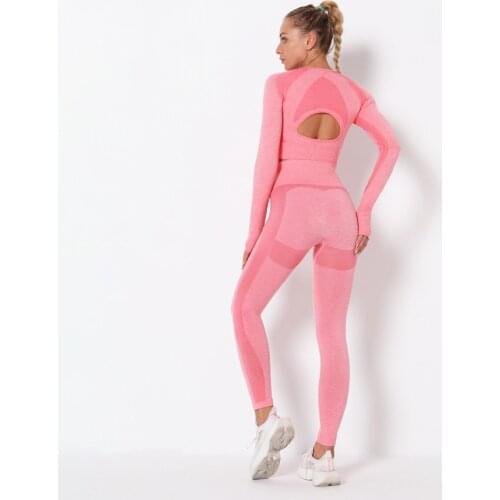 Seamless Hollow Out Yoga Clothing Suit Sports High Waist Tight Fitness Pants Top Women