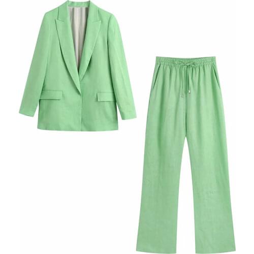 Nlzgmsj Za Blazer Suits 2 piece set suit Women Elegant Vintage Chic Lady Woman Outfit Oversized Blazer Set Pants Suits 202107