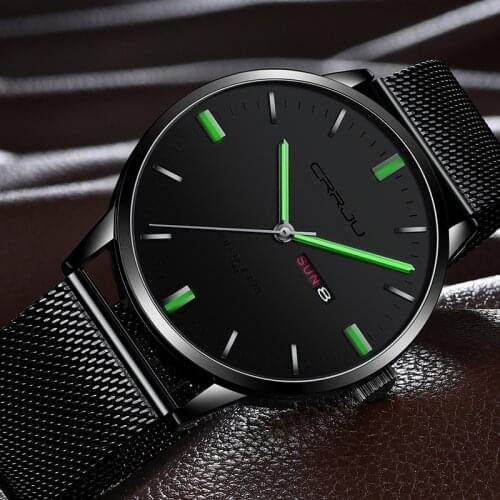 Fashion Mens Quartz Watch Business Sport Men Watches CRRJU Top Brand Luxury Full Steel Waterproof Clock Male Wristwatch