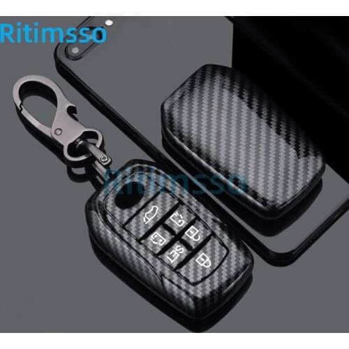 Carbon Fiber Car Key Cover Case 6 Buttons for Toyota Alphard Vellfire 30 AH30 2016~2020 2019 Keychain Ring Accessories