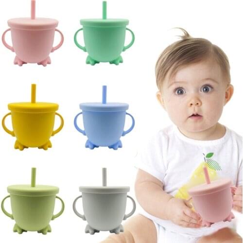 Baby Feeding Straw Bottle Portable Double Handle Water Drinkware Toddler Learning Drinking Silicone Sippy Cup