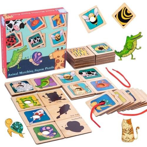 Children Montessori Wooden 3d puzzle Shadow Pair Cognitive Cards Games Kids Interactive Educational Toy Baby Gifts