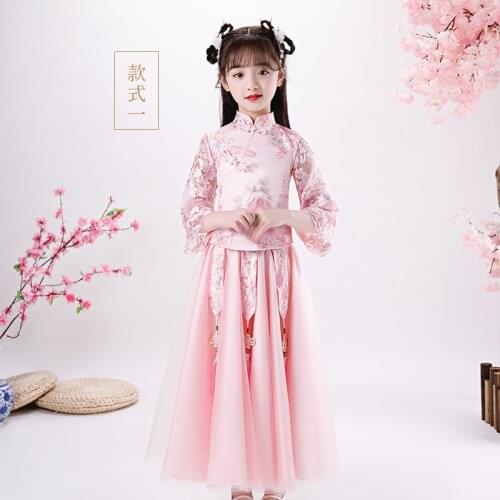 Chinese Style Children Hanfu Costumes Princess Folk Dance Skirts Kids Evening Gowns Flower Girls Clothing
